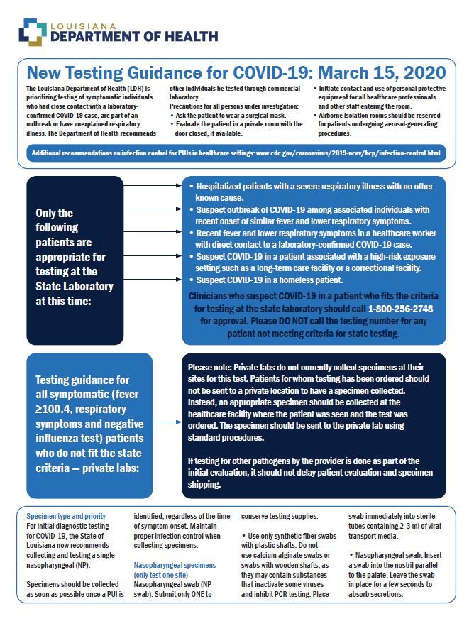 COVID-19 Testing Guidance from LDH