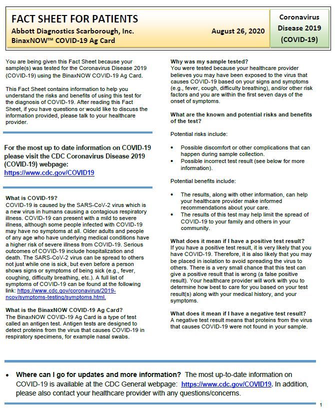 Covid-19 Testing Information Sheets 1