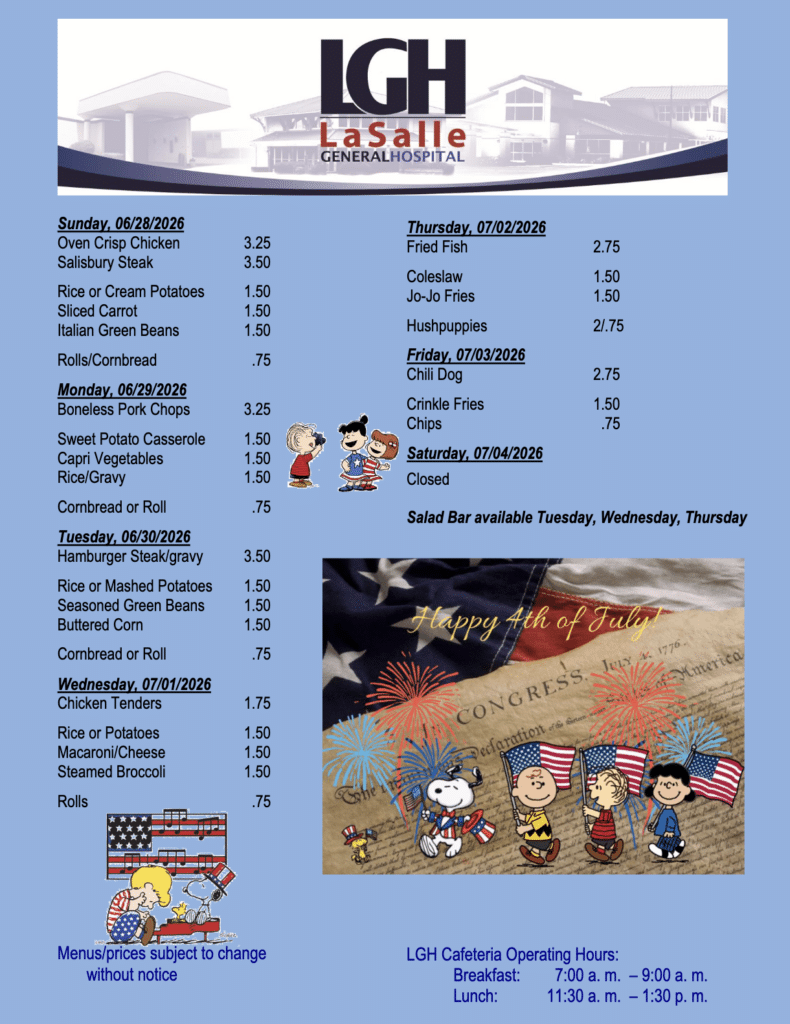 Menu - 6/28-7/4